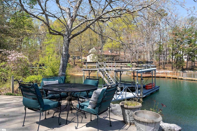 view of patio / terrace featuring a water view