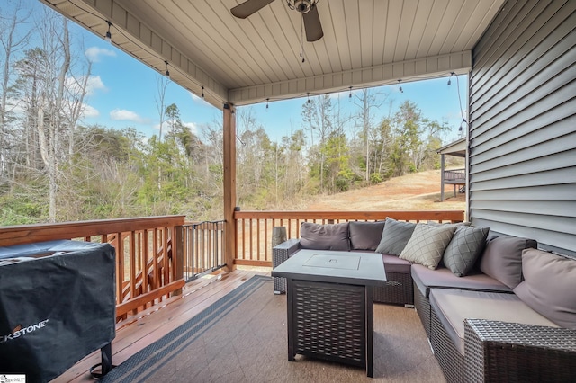 407 Saylor Way, Taylors, SC 29687 - deck featuring a ceiling fan, outdoor lounge area, and area for grilling