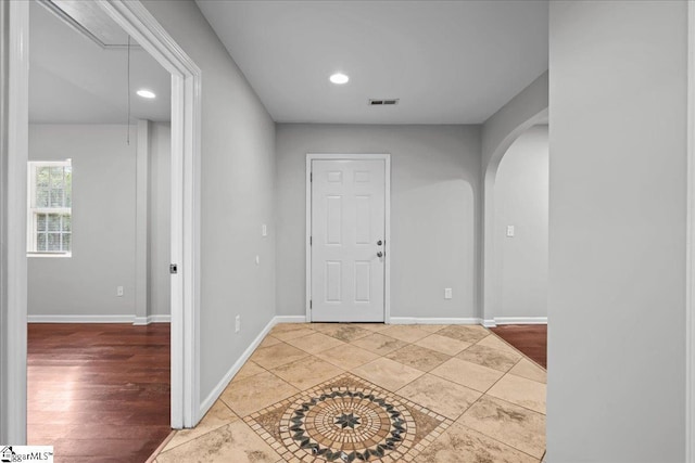 215 Rebecca St, Greenville, SC 29607 - entrance foyer featuring arched walkways, recessed lighting, baseboards, and tile patterned flooring