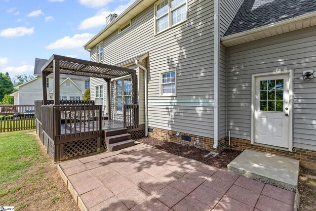 wooden deck featuring a patio