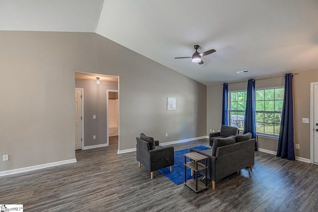 175 Falcon Ridge Dr, Boiling Springs, SC 29316 - living area featuring vaulted ceiling, dark wood-style flooring, ceiling fan, and baseboards