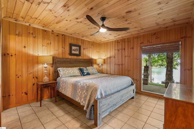 295 Sugarhill Rd, Seneca, SC 29672 - bedroom with wooden ceiling, light tile patterned floors, access to outside, wood walls, and a water view