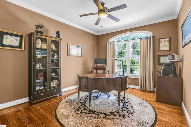 111 Tinsley Ct, Greenville, SC 29615 - office space with baseboards, wood finished floors, ceiling fan, and ornamental molding