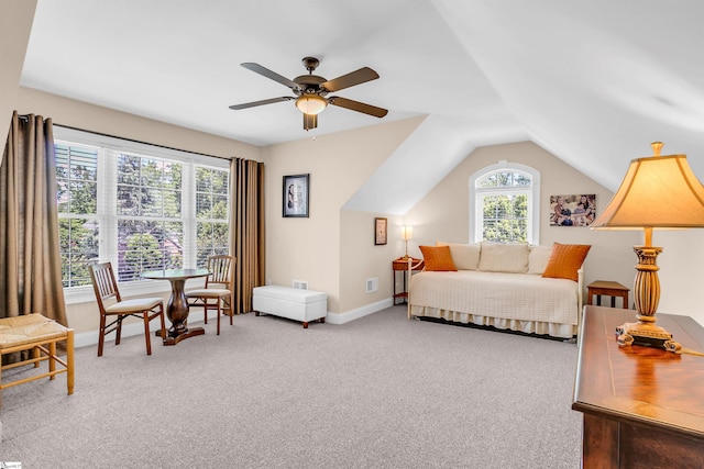 111 Tinsley Ct, Greenville, SC 29615 - carpeted bedroom featuring lofted ceiling, baseboards, and ceiling fan