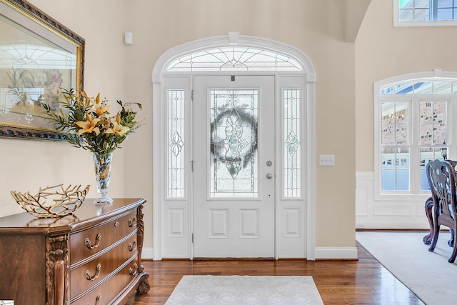 111 Tinsley Ct, Greenville, SC 29615 - entrance foyer with dark wood-style flooring and wainscoting