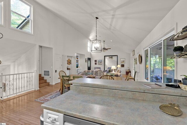 451 Cedar Creek Rd, Sunset, SC 29685 - kitchen with a chandelier, plenty of natural light, decorative light fixtures, and high vaulted ceiling
