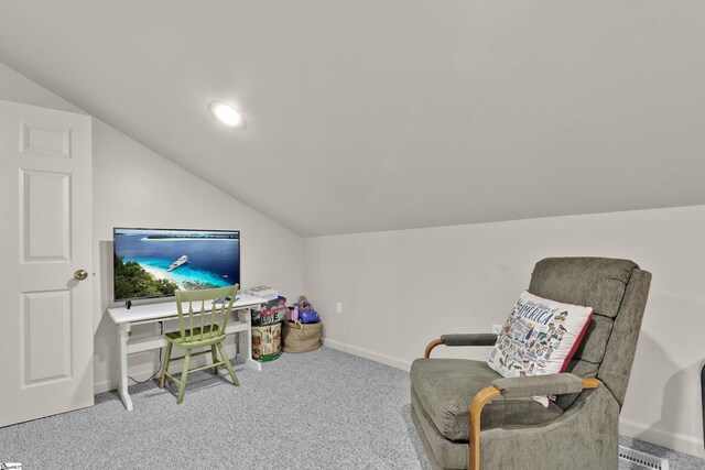 451 Cedar Creek Rd, Sunset, SC 29685 - living area with vaulted ceiling, an office area, carpet, baseboards, and recessed lighting