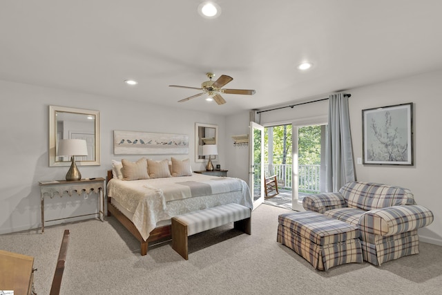 451 Cedar Creek Rd, Sunset, SC 29685 - bedroom featuring access to exterior, carpet, recessed lighting, a ceiling fan, and baseboards