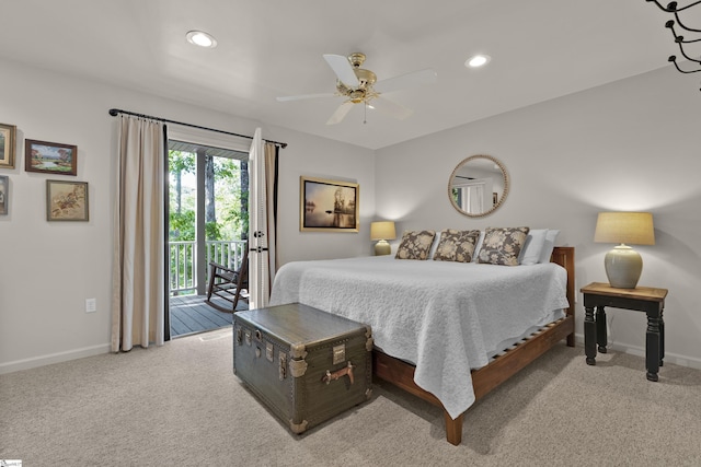 451 Cedar Creek Rd, Sunset, SC 29685 - bedroom with access to exterior, baseboards, carpet, recessed lighting, and ceiling fan