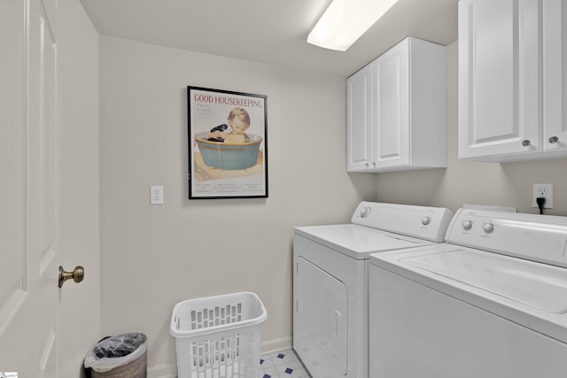 451 Cedar Creek Rd, Sunset, SC 29685 - laundry room featuring cabinet space, washing machine and dryer, and baseboards
