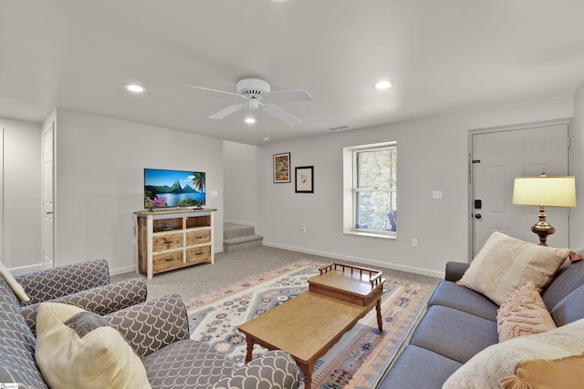 451 Cedar Creek Rd, Sunset, SC 29685 - carpeted living room with recessed lighting, baseboards, and ceiling fan