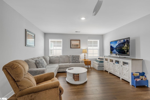 215 Sun Garden Ct, Greenville, SC 29615 - living area featuring healthy amount of natural light, dark wood-style floors, recessed lighting, and baseboards