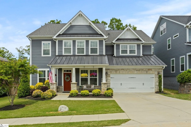 916 Lockhurst Dr, Simpsonville, SC 29681 - craftsman-style home featuring a standing seam roof, a porch, driveway, and metal roof