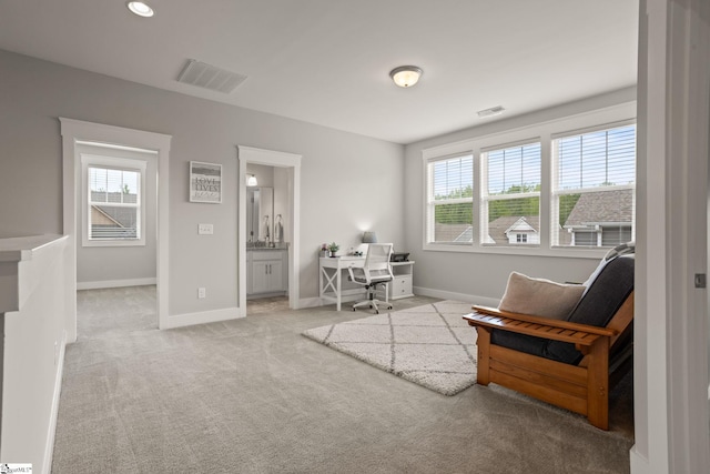 916 Lockhurst Dr, Simpsonville, SC 29681 - living area featuring healthy amount of natural light, carpet flooring, baseboards, a desk, and recessed lighting