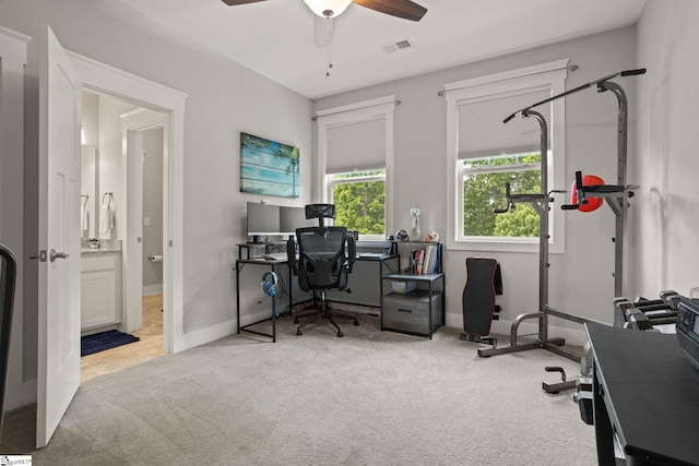 916 Lockhurst Dr, Simpsonville, SC 29681 - carpeted office with ceiling fan and baseboards