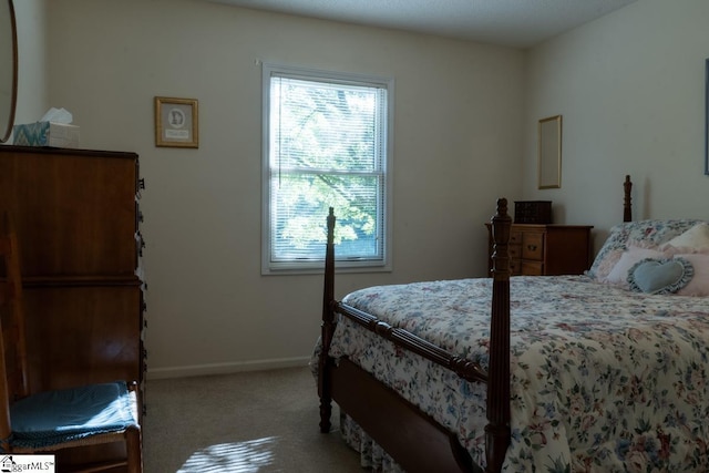 bedroom featuring carpet flooring, multiple windows, and baseboards