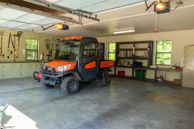 garage with a garage door opener