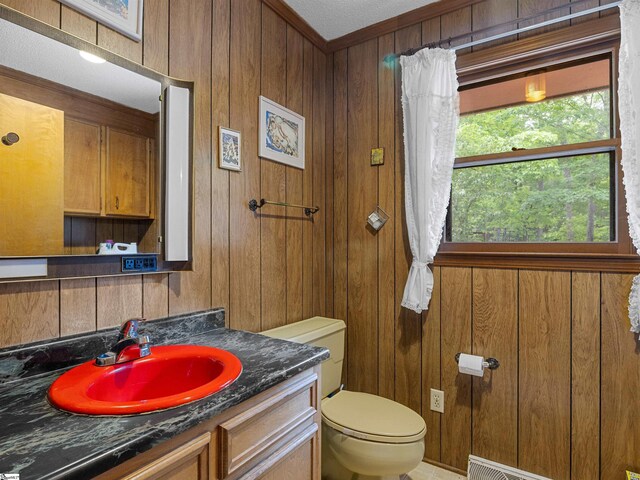 132 Rosecrest Rd, Spartanburg, SC 29303 - bathroom with wood walls, toilet, and vanity