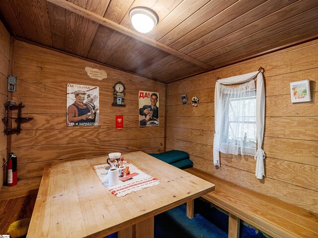132 Rosecrest Rd, Spartanburg, SC 29303 - dining space with wood ceiling and wood walls