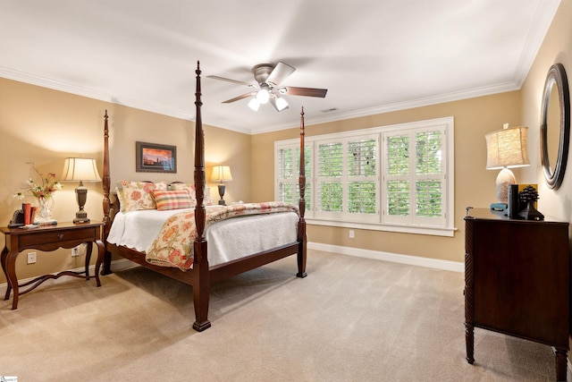 201 King Eider Way, Taylors, SC 29687 - bedroom featuring light colored carpet, baseboards, ornamental molding, and ceiling fan