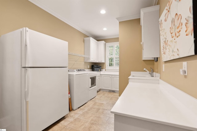 201 King Eider Way, Taylors, SC 29687 - washroom with washer / dryer, ornamental molding, and recessed lighting