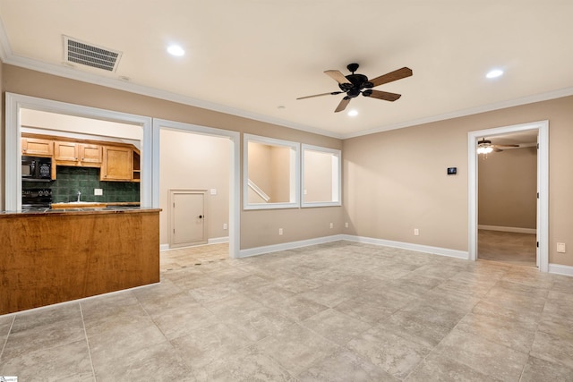 201 King Eider Way, Taylors, SC 29687 - unfurnished living room with a ceiling fan, ornamental molding, recessed lighting, baseboards, and a sink