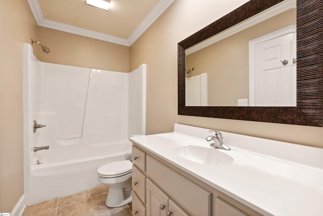 201 King Eider Way, Taylors, SC 29687 - bathroom featuring ornamental molding, toilet, vanity, shower / washtub combination, and tile patterned floors