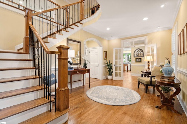 201 King Eider Way, Taylors, SC 29687 - foyer entrance with ornamental molding, wood finished floors, stairs, recessed lighting, and baseboards
