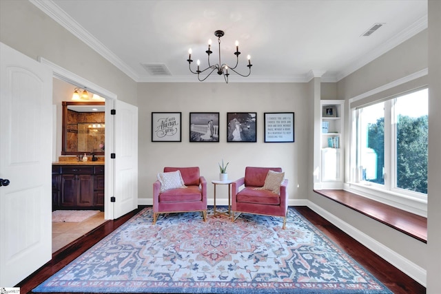 100 Bent Willow Way, Easley, SC 29642 - living area with dark wood-style flooring, ornamental molding, a chandelier, and baseboards