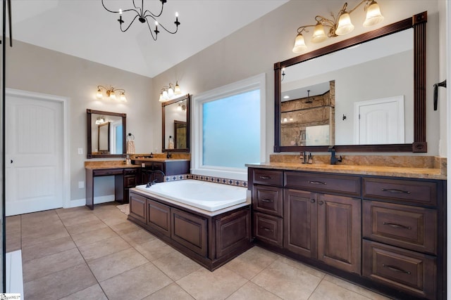100 Bent Willow Way, Easley, SC 29642 - full bathroom with a chandelier, tile patterned floors, a bath, and a walk in shower