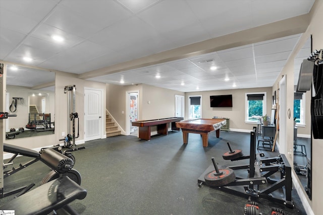 100 Bent Willow Way, Easley, SC 29642 - recreation room featuring a drop ceiling, pool table, baseboards, and rubber floors