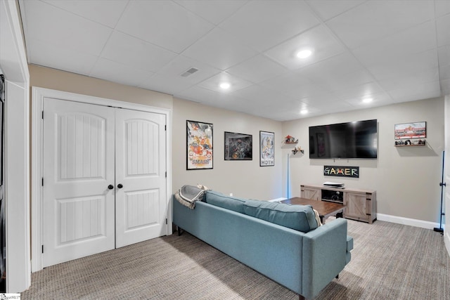 100 Bent Willow Way, Easley, SC 29642 - living area featuring light carpet, a paneled ceiling, baseboards, and recessed lighting