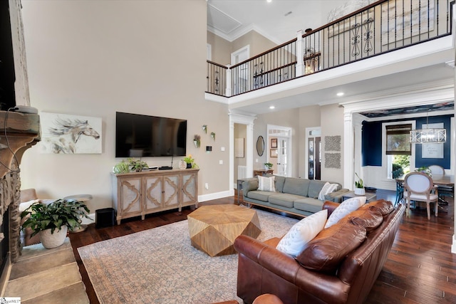 100 Bent Willow Way, Easley, SC 29642 - living area with crown molding, hardwood / wood-style floors, a high ceiling, and baseboards