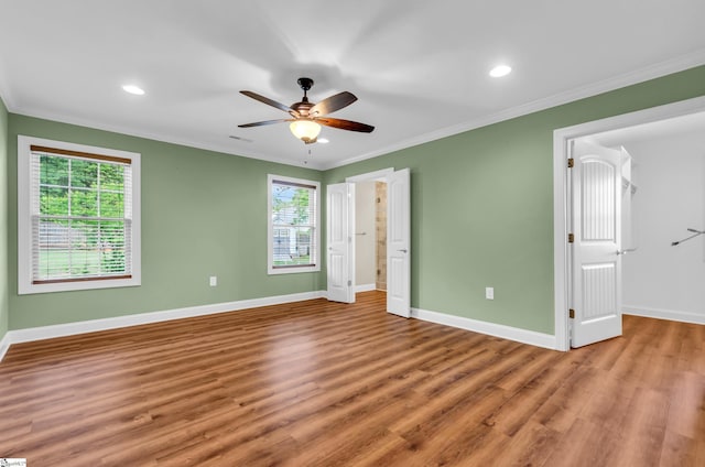 130 Windjammer Way, Anderson, SC 29626 - unfurnished bedroom with ornamental molding, baseboards, light wood-type flooring, recessed lighting, and a ceiling fan