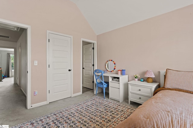 706 Airdale Ln, Simpsonville, SC 29680 - bedroom featuring carpet flooring, baseboards, and vaulted ceiling