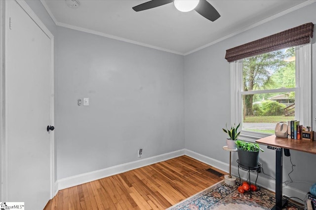 11 Christopher St, Greenville, SC 29617 - office with ceiling fan, wood-type flooring, crown molding, and baseboards