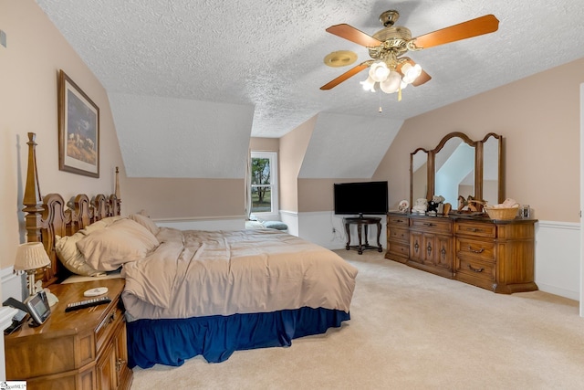 416 Ashley Downs, Anderson, SC 29621 - bedroom featuring a textured ceiling, lofted ceiling, carpet floors, and a ceiling fan