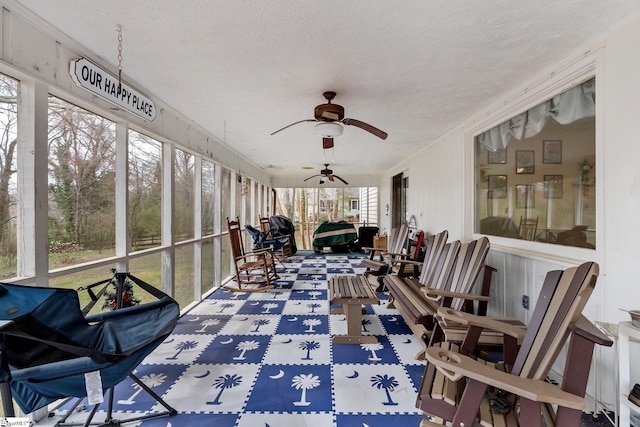 416 Ashley Downs, Anderson, SC 29621 - sunroom / solarium featuring a ceiling fan, a textured ceiling, and tile patterned floors