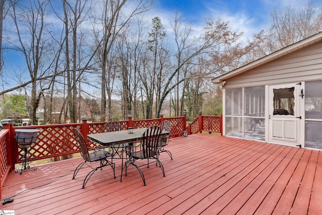 416 Ashley Downs, Anderson, SC 29621 - wooden deck with outdoor dining area and a sunroom