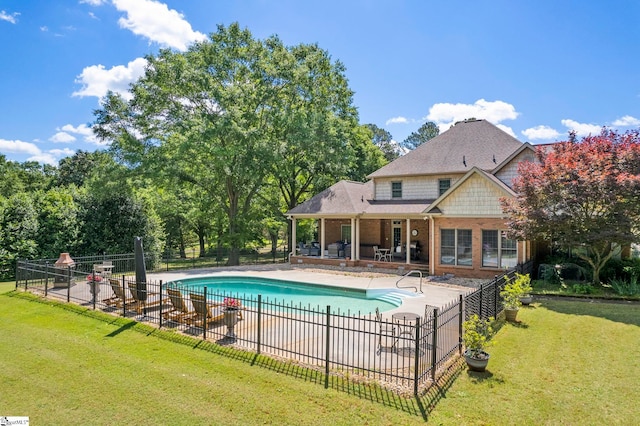 view of swimming pool featuring a patio area