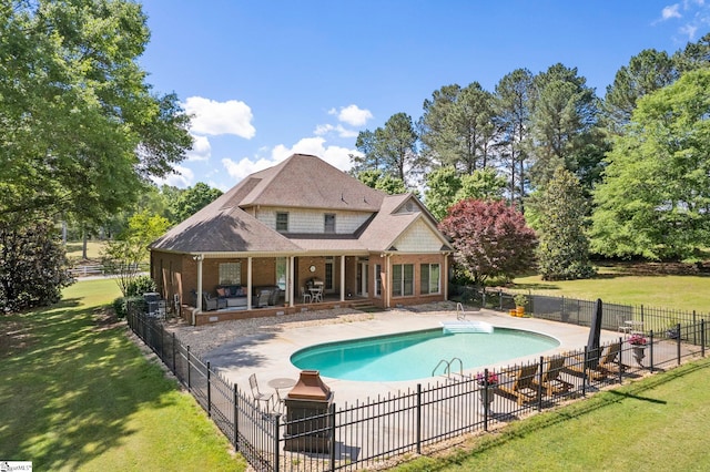 view of swimming pool with a patio