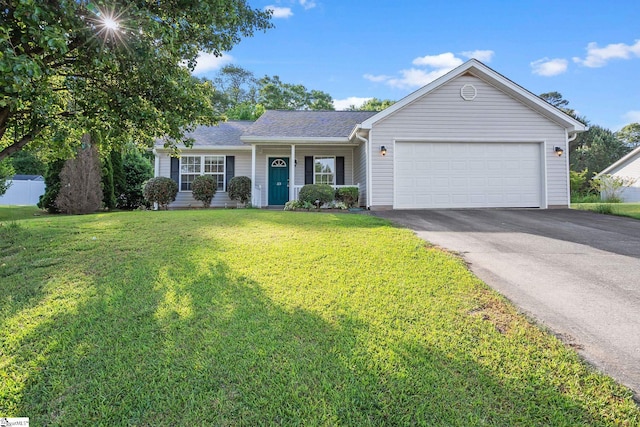 113 Glastonbury Dr, Greer, SC 29651 - ranch-style house with driveway, a garage, a front yard, and a shingled roof