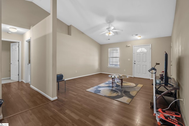 113 Glastonbury Dr, Greer, SC 29651 - foyer with lofted ceiling, ceiling fan, wood finished floors, and baseboards