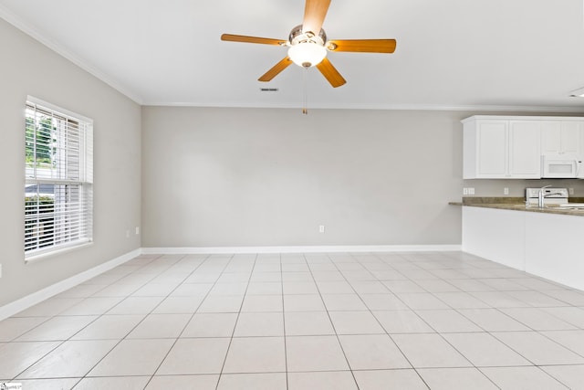 46 Ridgestone Cir, Mauldin, SC 29662 - unfurnished living room featuring crown molding, ceiling fan, and baseboards