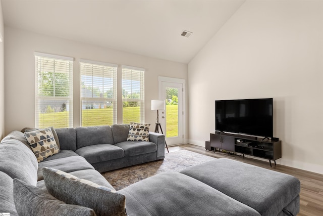 201 Rosecroft Dr, Easley, SC 29642 - living area with wood finished floors, baseboards, and high vaulted ceiling