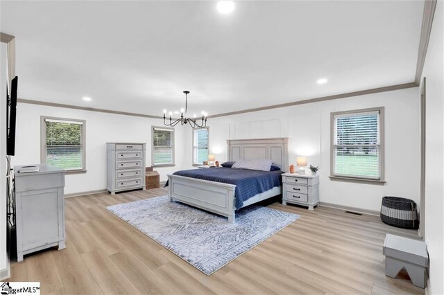 118 Briar Patch Rd, Anderson, SC 29621 - bedroom featuring crown molding, light wood-style floors, a chandelier, baseboards, and recessed lighting