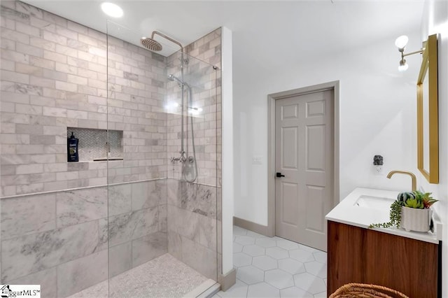118 Briar Patch Rd, Anderson, SC 29621 - bathroom with tile patterned floors, a tile shower, and double vanity