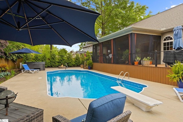 6 Pebble Stone Ln, Taylors, SC 29687 - view of pool with a sunroom, a hot tub, a patio, fence, and grilling area