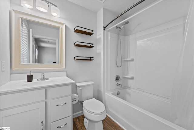204 Maplestead Farms Ct, Greenville, SC 29617 - bathroom with wood finished floors, toilet, vanity, shower / bathtub combination, and baseboards