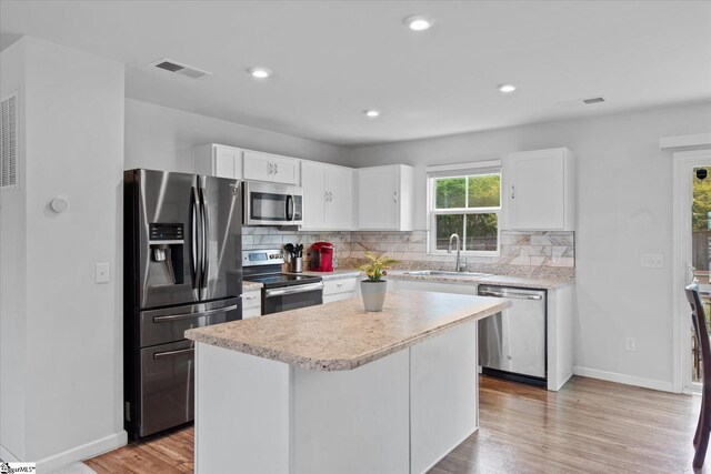 204 Maplestead Farms Ct, Greenville, SC 29617 - kitchen with stainless steel appliances, a sink, baseboards, backsplash, and white cabinetry